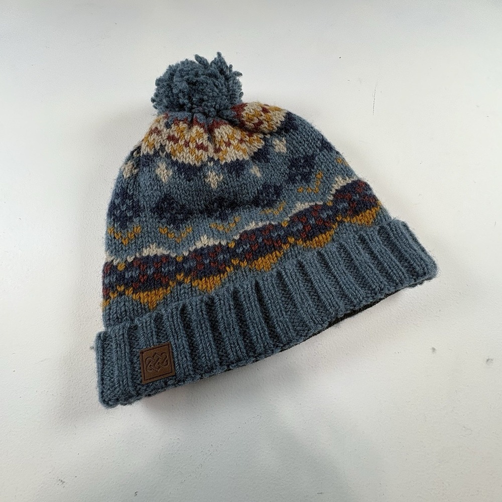 Sherpa Adventure Gear Lahan Beanie Hat Blue Fair Isle Lambs Wool Nepal One Size